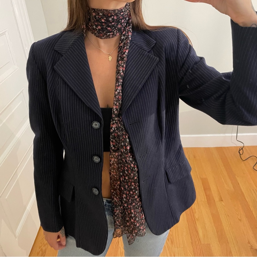 Vintage Structured Striped Wool Blazer - image 2